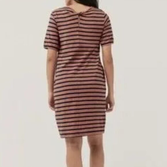 Pact Women's Size XL Harvest Striped Avery Blue Orange Cotton T-Shirt Dress - Picture 3 of 13